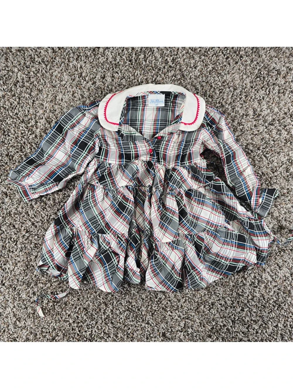 Vintage Her majesty Toddler Girls Sz 3T Tartan Plaid Collared Dress Holiday
